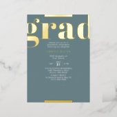 Grad Modern Bold Graduation Party Green & Gold Foil Invitation (Standing Front)