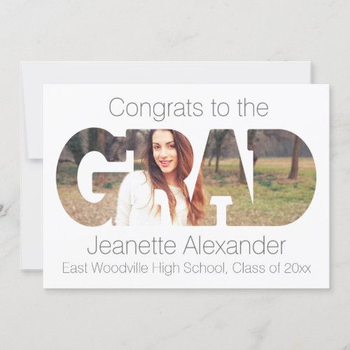 Grad Modern Cutout Photo Graduation Annoucnement 5x7 Paper Invitation Card
