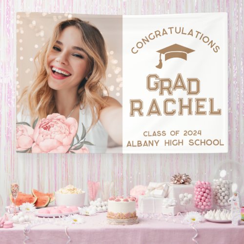 Grad Modern Floral Graduate Graduation Party Banner