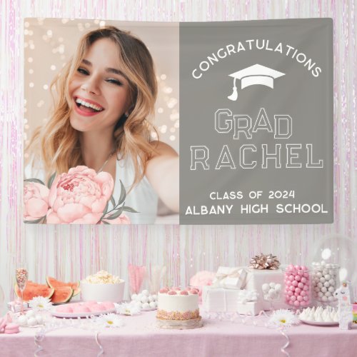 Grad Modern Floral Graduate Graduation Party Banner