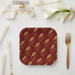 Grad Modern Gold Pattern Graduation Party Paper Plates