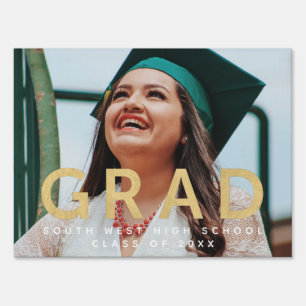 Grad Modern Gold Personalized Photo Graduation Sign