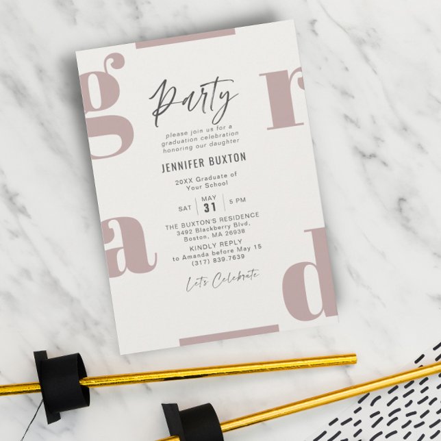 Grad Modern Purple & Beige Graduation Party Invitation (Creator Uploaded)