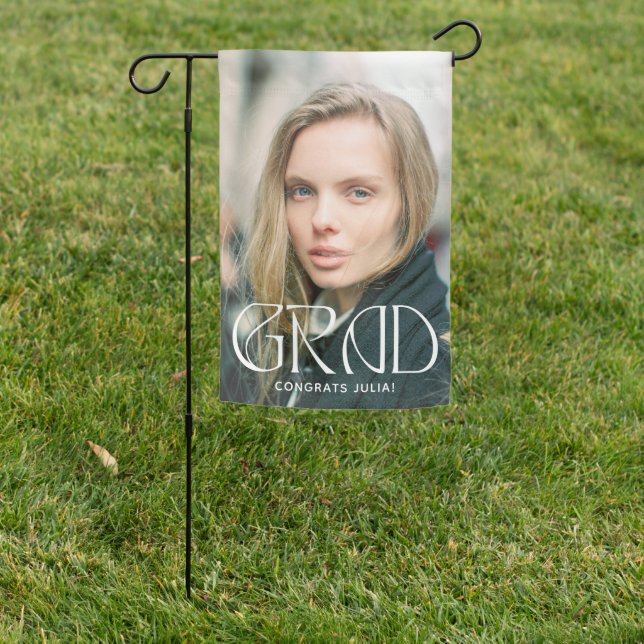 Grad Modern Typography Full Photo Graduation Garden Flag (In SItu)