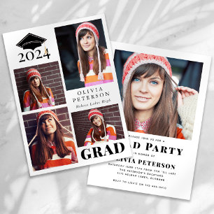 GRAD Multi Photo Collage Graduation Party Invitation