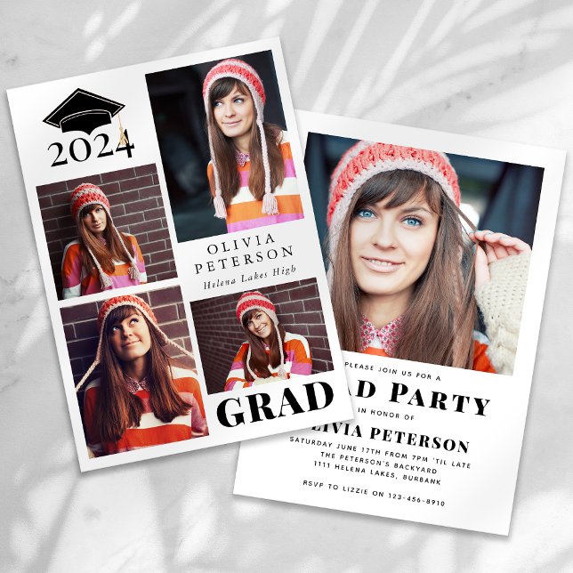 GRAD Multi Photo Collage Graduation Party Invitation (Creator Uploaded)