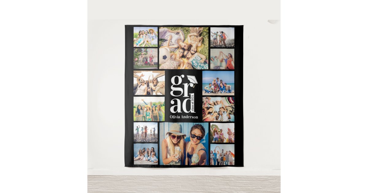 Grad Multiple Photo Collage Memories Backdrop | Zazzle