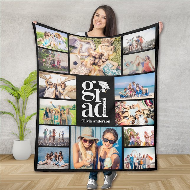 Grad Multiple Photo Collage Memories Fleece Blanket (Creator Uploaded)