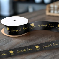 Grad Name Script with Cap - Black Gold Graduation