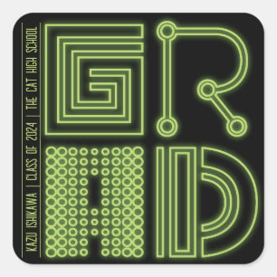 GRAD Neon color Minimal Simple Graduation Party Square Sticker