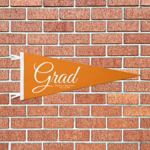 Grad orange custom high school class year elegant pennant flag