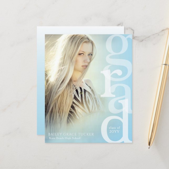 GRAD Overlay Budget Blue Graduation Announcement (Front/Back In Situ)