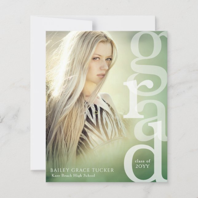 GRAD Overlay Budget Green Graduation Announcement (Front)
