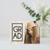 GRAD Overlay Photo Graduation Save the Date Postcard (Standing Front)