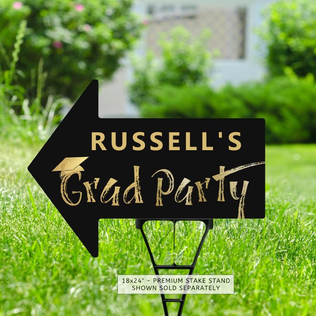 Grad Party Cap Brushstroke Black Gold Sign (Creator Uploaded)