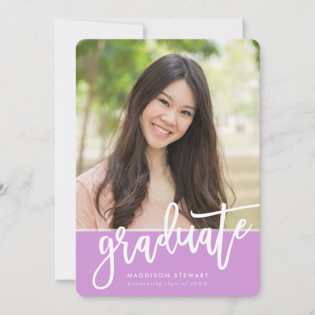 GRAD PARTY chic photo trendy calligraphy purple Invitation (Front)