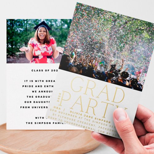 GRAD PARTY  Class of 2023 Gold Pressed Modern Fun Foil Invitation