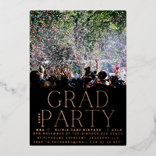GRAD PARTY Class of 2023 Rose Gold Pressed Modern Foil Invitation