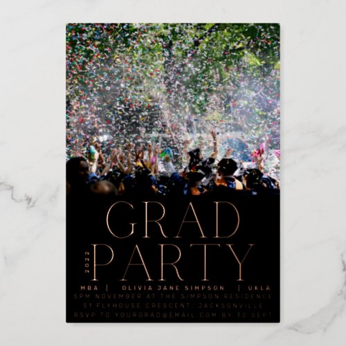 GRAD PARTY Class of 2023 Rose Gold Pressed Modern Foil Invitation