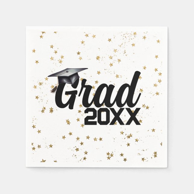 Grad Party Custom Year Gold Glitter Graduation Cap Napkins (Front)