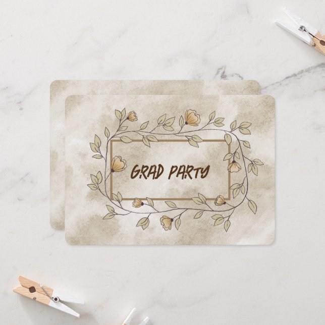 Grad Party Daughter Brown Floral Invitation (Front/Back In Situ)