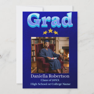 Grad Party Glossy Navy Class of 2026 Invitation