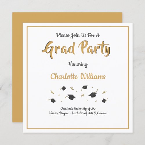 Grad Party Gold Graduation Celebration Invitation
