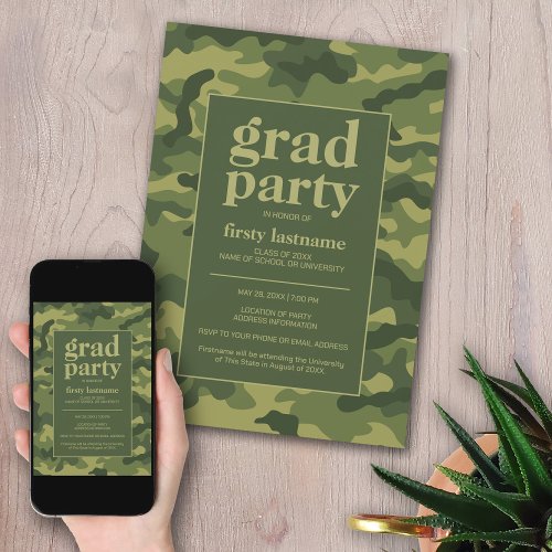 Grad Party _ Green Camo Print for Graduation Party Invitation