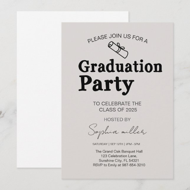 Grad Party Invite Class of 2025,Minimal grad (Front/Back)