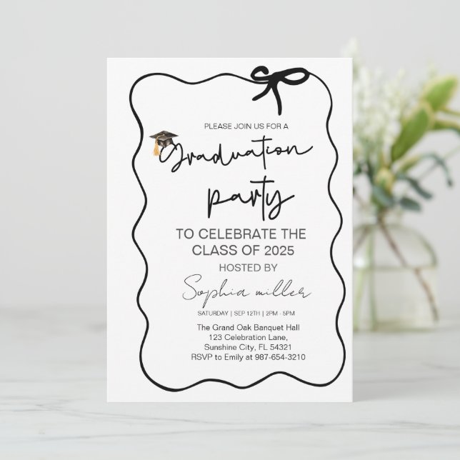 Grad Party Invite Class of 2025,Whimsical Bow (Standing Front)