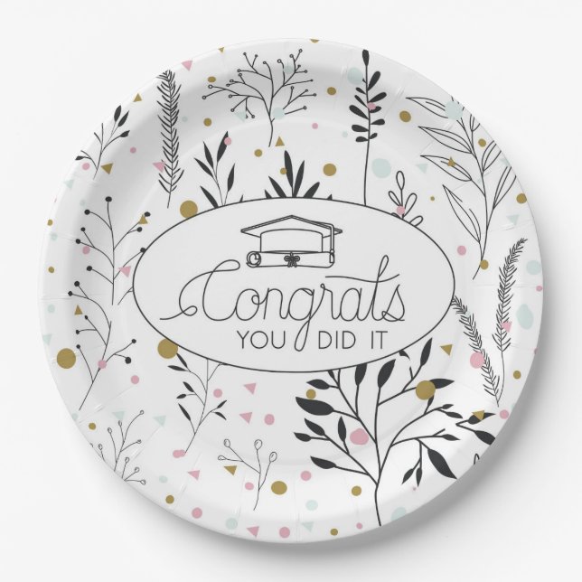 Grad Party Magic: Celebrate with Every Sip & Bite! Paper Plates (Front)