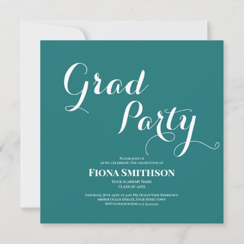 Grad Party Modern Green Square Invitation