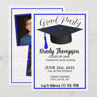 GRAD PARTY - Navy Blue Colors - 2 Photo  Invitation