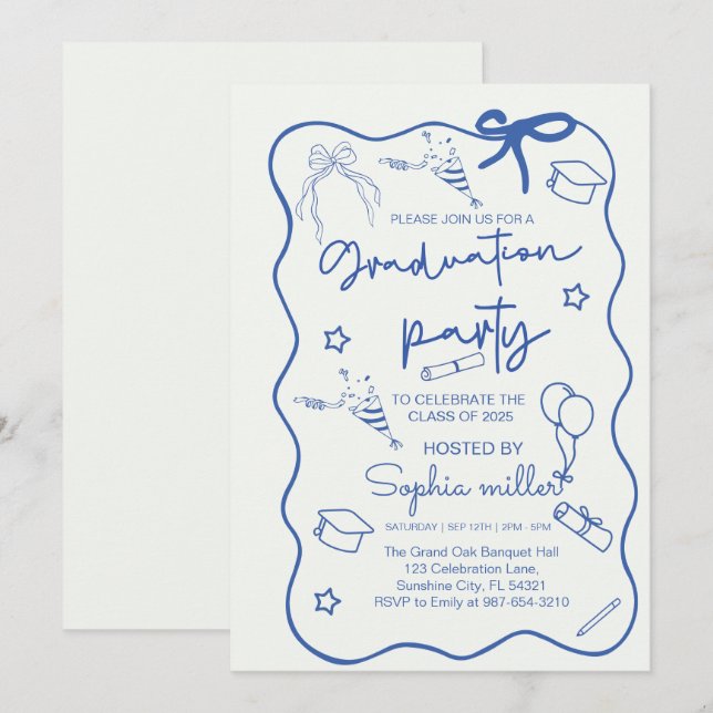 Grad Party Retro Invite Class of 2025,Whimsical  (Front/Back)