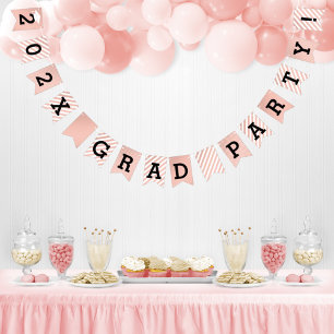 Grad Party Rose Gold Stripes and Dots Bunting Flags