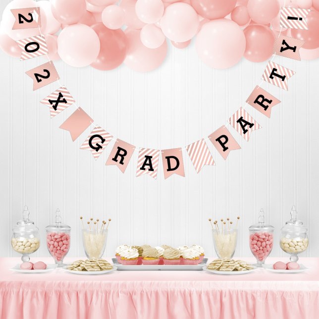 Grad Party Rose Gold Stripes and Dots Bunting Flags (Creator Uploaded)