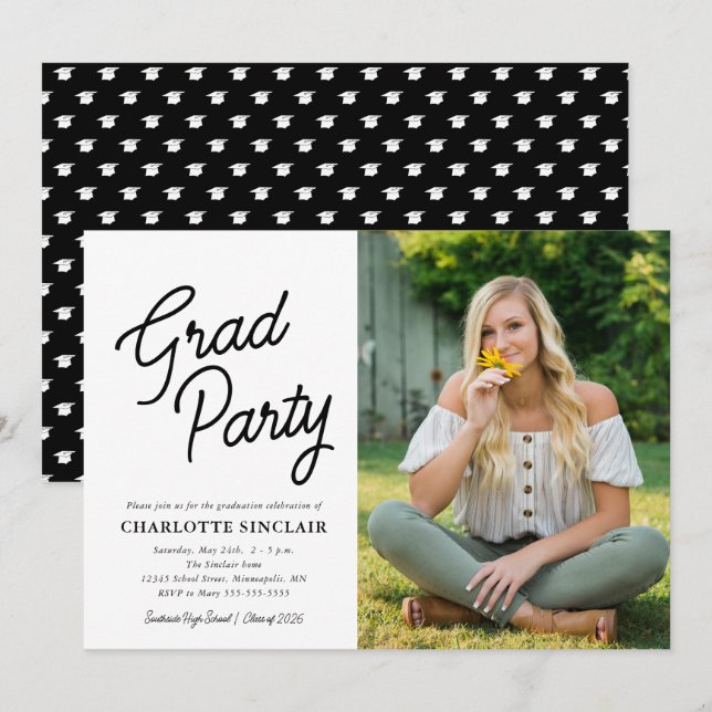 Grad Party Script Photo Graduation Invitation (Front/Back)