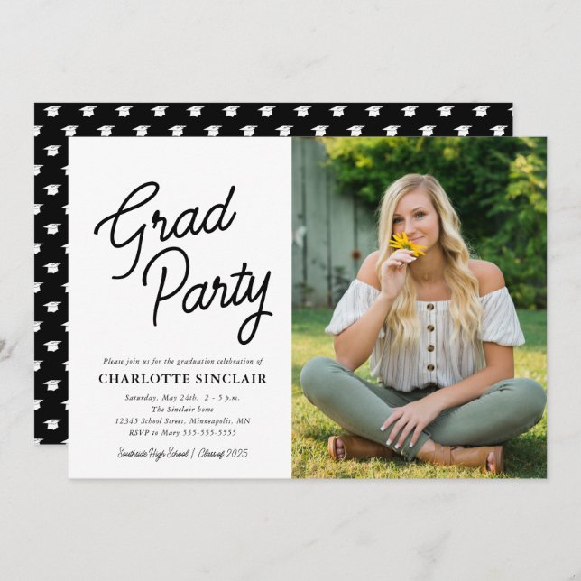 Grad Party Script Photo Graduation Invitation (Front/Back)