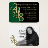 Grad Party Wallet Photo Card 2018 Green and Gold (Front & Back)