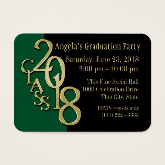 Grad Party Wallet Photo Card 2018 Green and Gold (Front)