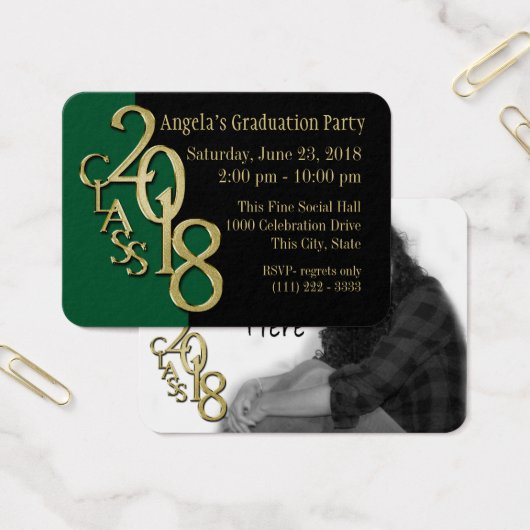 Grad Party Wallet Photo Card 2018 Green and Gold (Office)