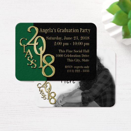Grad Party Wallet Photo Card 2018 Green and Gold (Desk)
