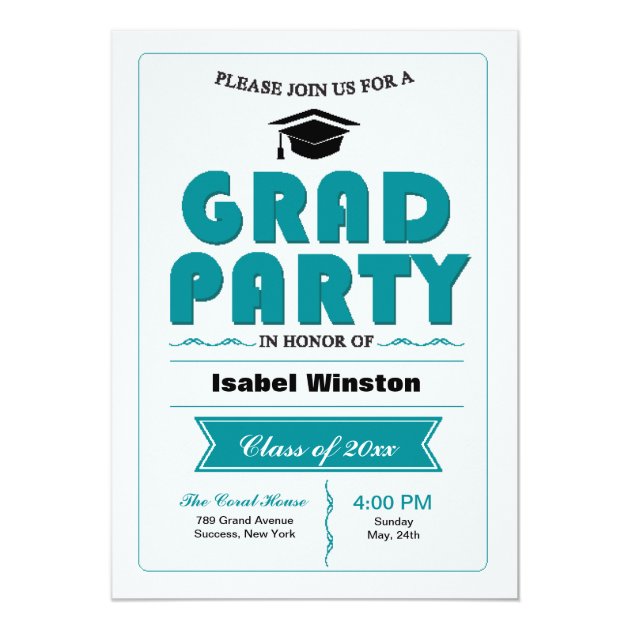 Grad Party White Invitation