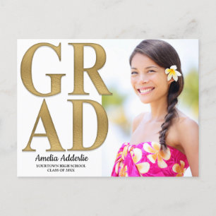 Grad Photo Announcement Invitation White Gold