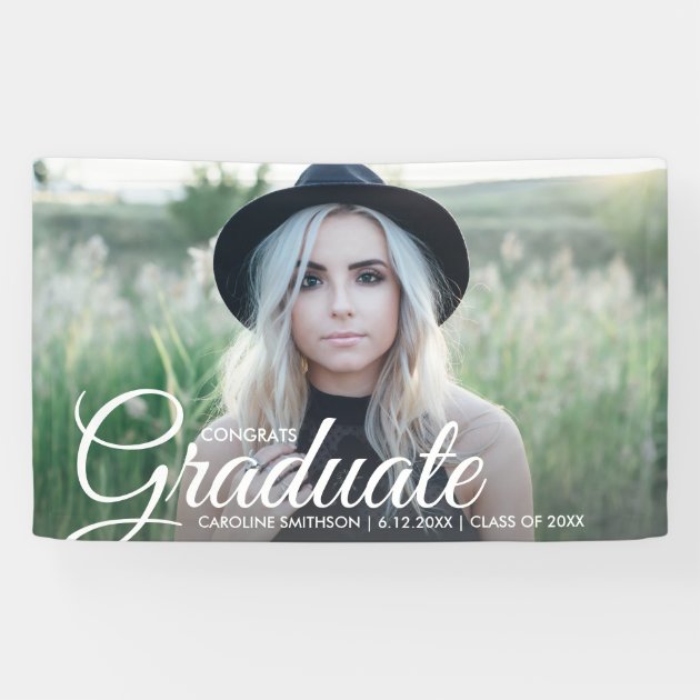 Grad Photo Beautiful Script Font Graduation Party Banner
