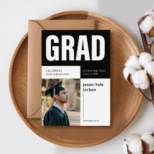 Grad Photo Black and White Graduation Announcement Postcard