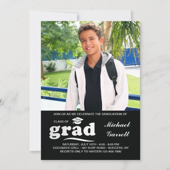 Grad Photo Black and White Invitation (Front)