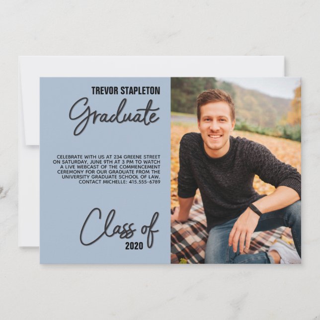 Grad Photo Blue Online Graduation Party Invitation (Front)