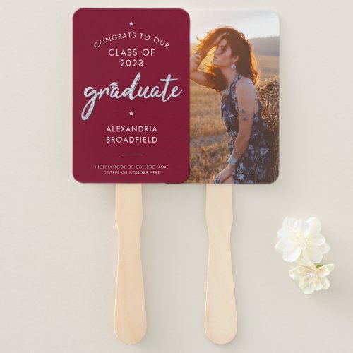 Grad Photo Burgundy Script Graduation 2024 Hand Fan