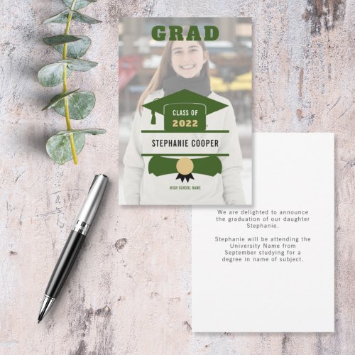 Grad Photo Cap Green Gold 2022 Graduation Announcement
